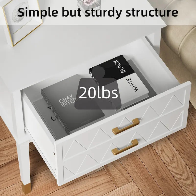 End Table with Storage Drawer Tall Nightstand Side Table Wooden Legs Bedside Night Table Storage in Bedroom and Living Room