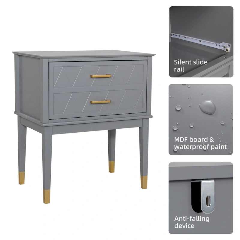 End Table with Storage Drawer Tall Nightstand Side Table Wooden Legs Bedside Night Table Storage in Bedroom and Living Room