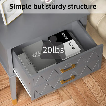 End Table with Storage Drawer Tall Nightstand Side Table Wooden Legs Bedside Night Table Storage in Bedroom and Living Room