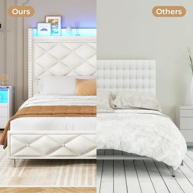 LED Bed Frame with 51.2  Tall Headboard Charging Station