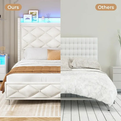 LED Bed Frame with 51.2  Tall Headboard Charging Station