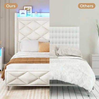 LED Bed Frame with 51.2  Tall Headboard Charging Station