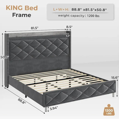 LED Bed Frame with 51.2  Tall Headboard Charging Station