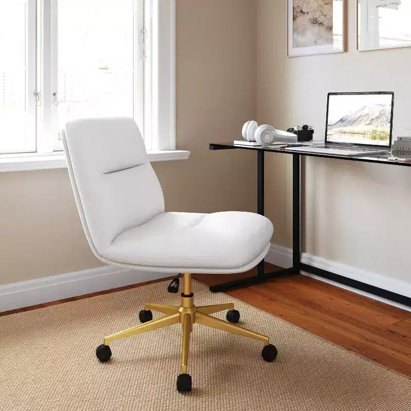 Emma and Oliver Mid-Back Armless Swivel Office Chair with Wheels, Padded Upholstered Back/Seat, Adjustable Height, and Sturdy Frame