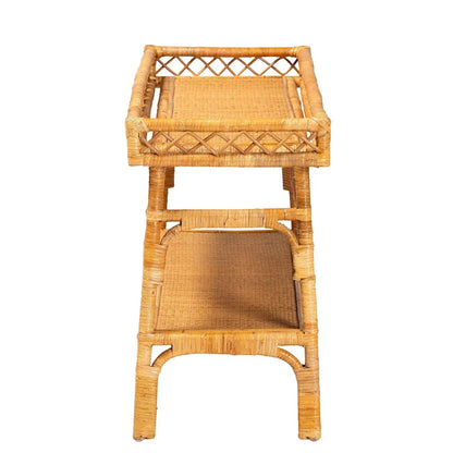 Savitri Modern Bohemian Natural Rattan 2-Tier Console Table