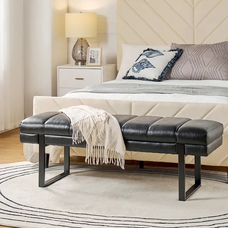 Laurens Modern 52.5  Channel Tufted Bench with Mental Legs by HULALA HOME