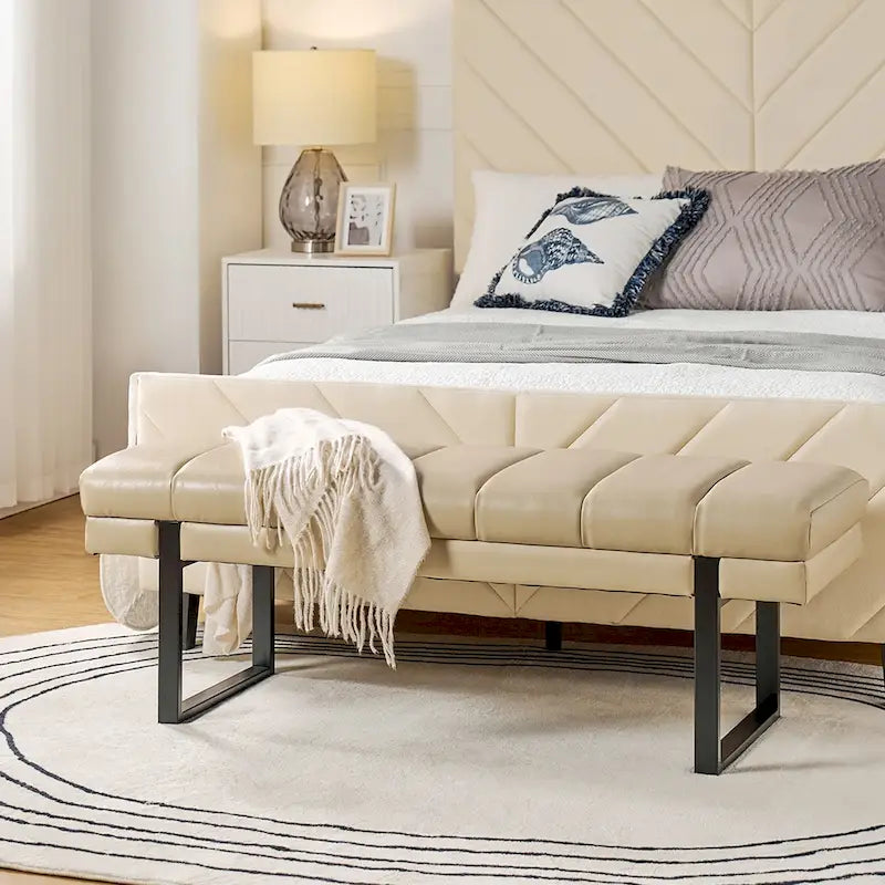 Laurens Modern 52.5  Channel Tufted Bench with Mental Legs by HULALA HOME
