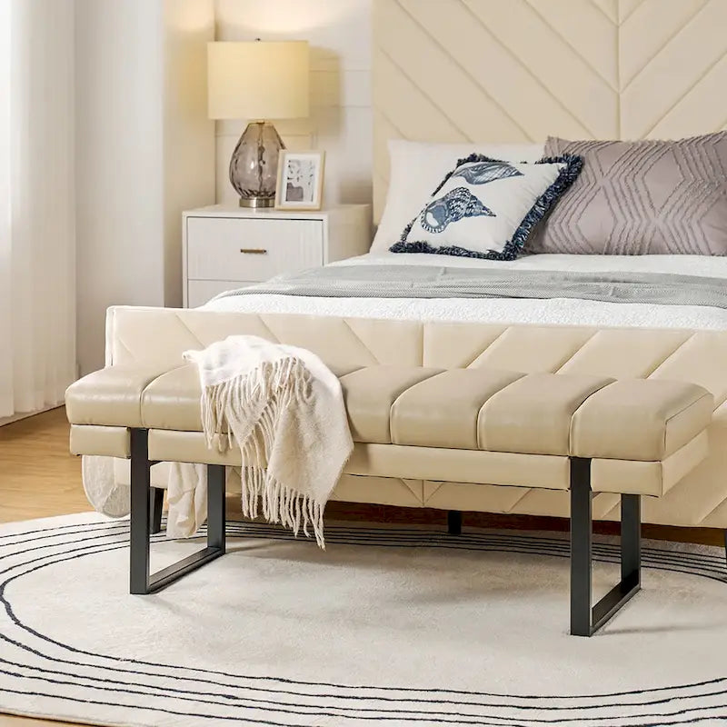 Laurens Modern 52.5  Channel Tufted Bench with Mental Legs by HULALA HOME