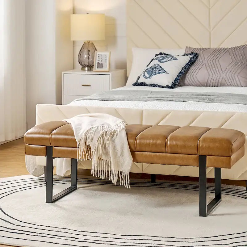 Laurens Modern 52.5  Channel Tufted Bench with Mental Legs by HULALA HOME