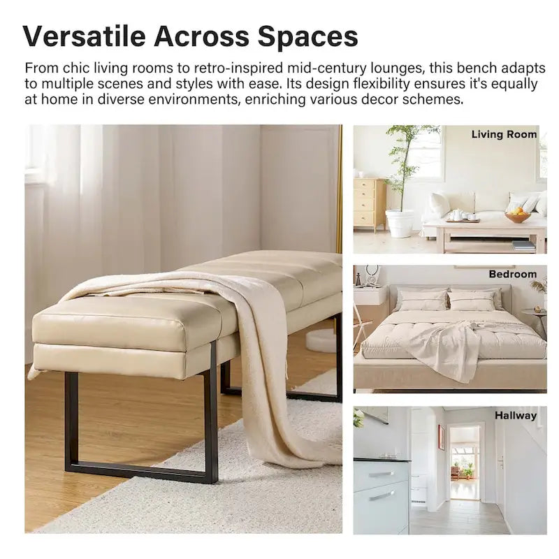 Laurens Modern 52.5  Channel Tufted Bench with Mental Legs by HULALA HOME