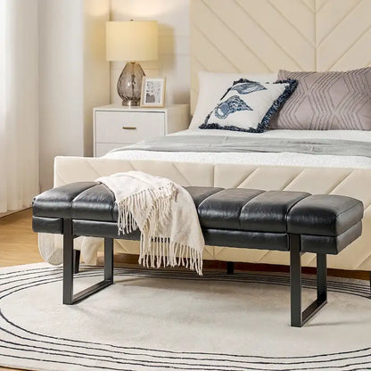 Laurens Modern 52.5  Channel Tufted Bench with Mental Legs by HULALA HOME