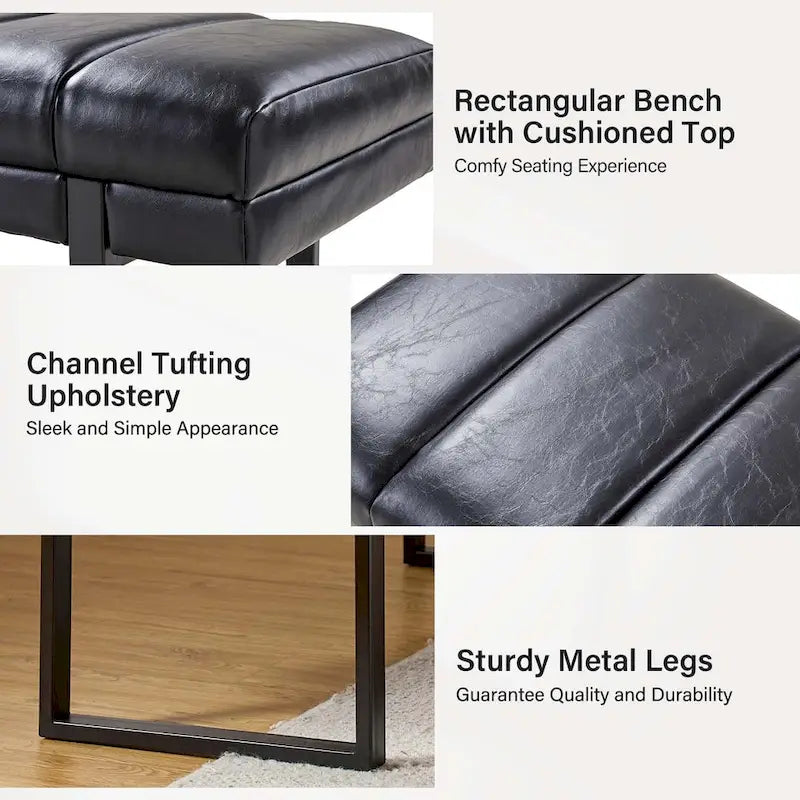 Laurens Modern 52.5  Channel Tufted Bench with Mental Legs by HULALA HOME