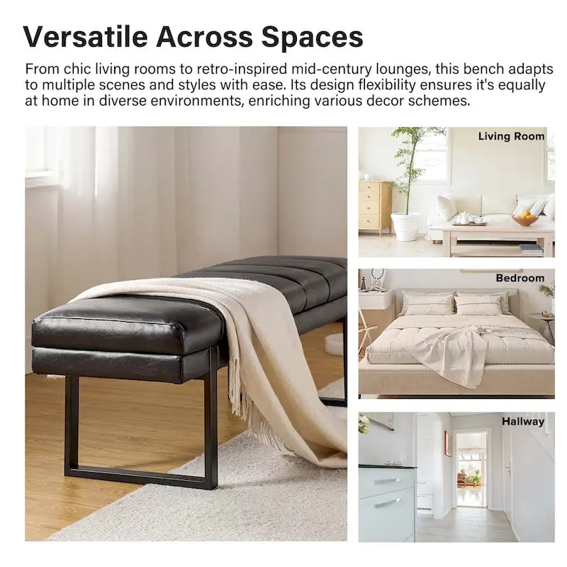 Laurens Modern 52.5  Channel Tufted Bench with Mental Legs by HULALA HOME