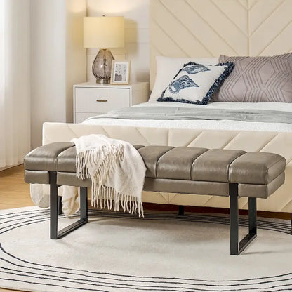 Laurens Modern 52.5  Channel Tufted Bench with Mental Legs by HULALA HOME