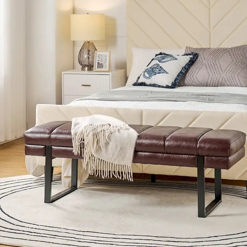 Laurens Modern 52.5  Channel Tufted Bench with Mental Legs by HULALA HOME