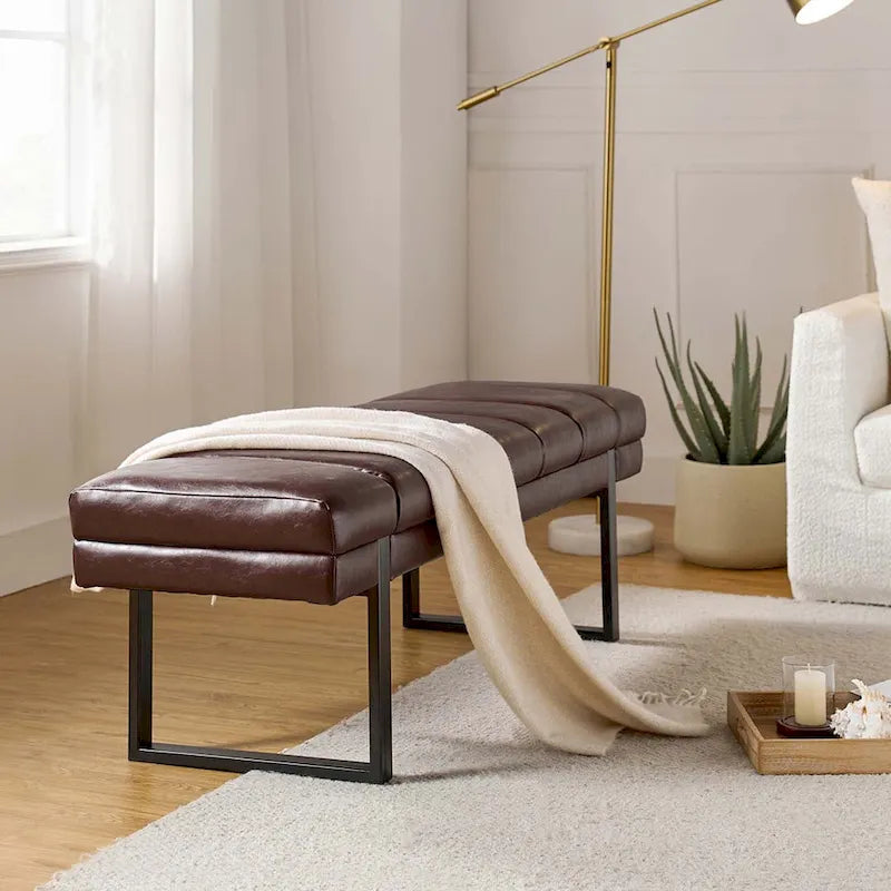 Laurens Modern 52.5  Channel Tufted Bench with Mental Legs by HULALA HOME