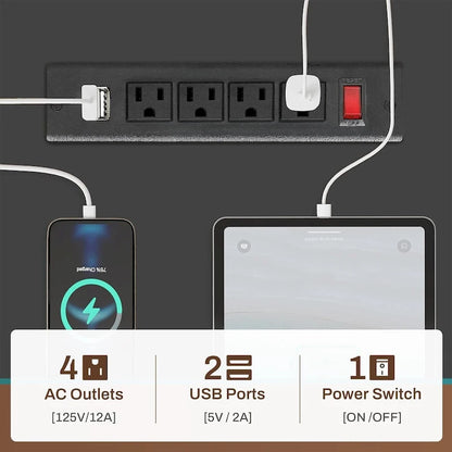 L Shaped Computer Desk Gaming Desk Keyboard Tray Power Outlets & LED