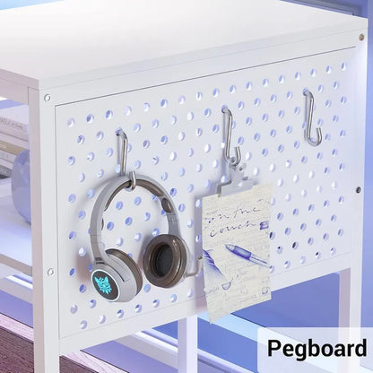 L Shaped Computer Desk Gaming Desk Keyboard Tray Power Outlets & LED