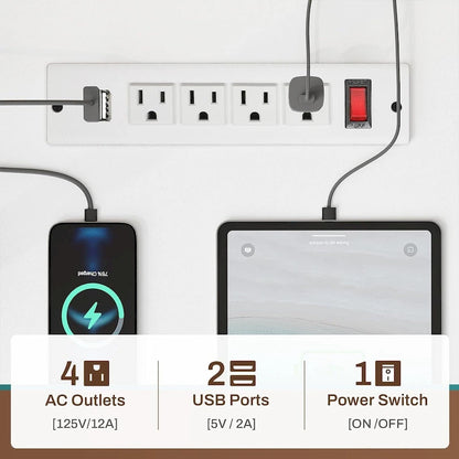L Shaped Computer Desk Gaming Desk Keyboard Tray Power Outlets & LED