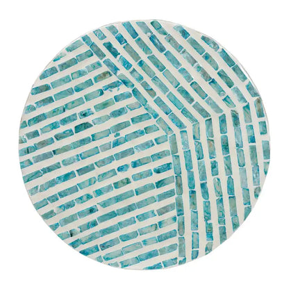 Draven Modern Bohemian White and Blue Mother of Pearl End Table