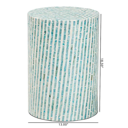 Draven Modern Bohemian White and Blue Mother of Pearl End Table