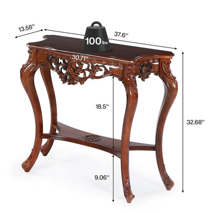 Elegant Carved Design Two-Tier Console Table for Living Room Entryway