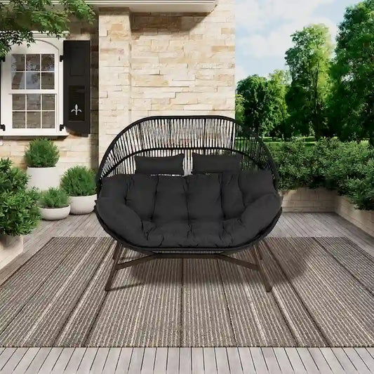 2 PCS Outdoor Oversized Wicker Egg Basket Lounger Chair with Cushions