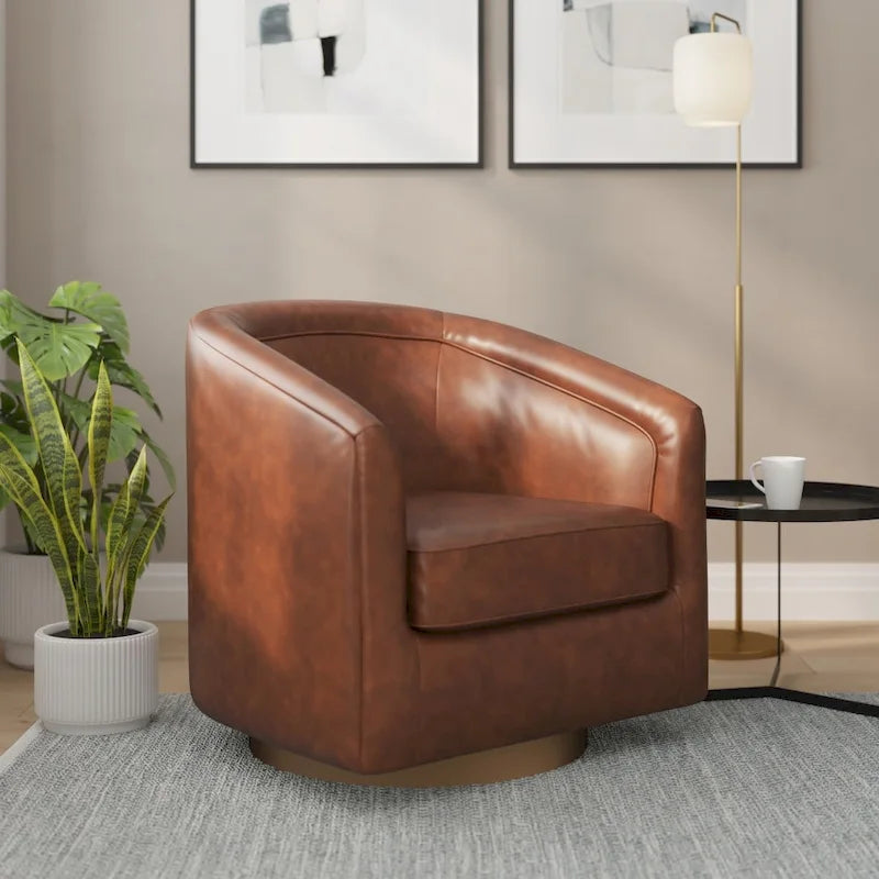 Barrel Accent Chair with 360 Swivel Vinyl Wrapped Base