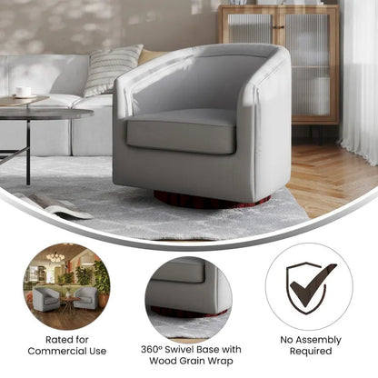 Barrel Accent Chair with 360 Swivel Vinyl Wrapped Base