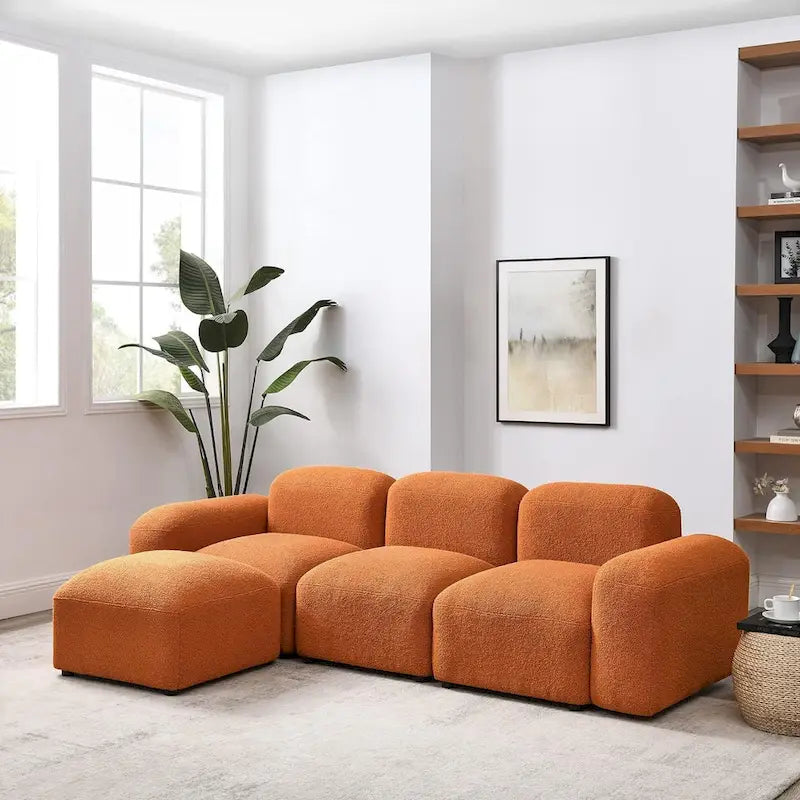 Modern Modular L-Shape Sectional Sofa Set, DIY Combination, 3 Seat Upholstered Couch with Chaise Lounge for Living Room