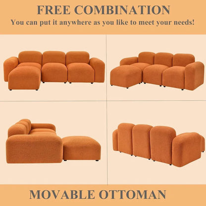 Modern Modular L-Shape Sectional Sofa Set, DIY Combination, 3 Seat Upholstered Couch with Chaise Lounge for Living Room