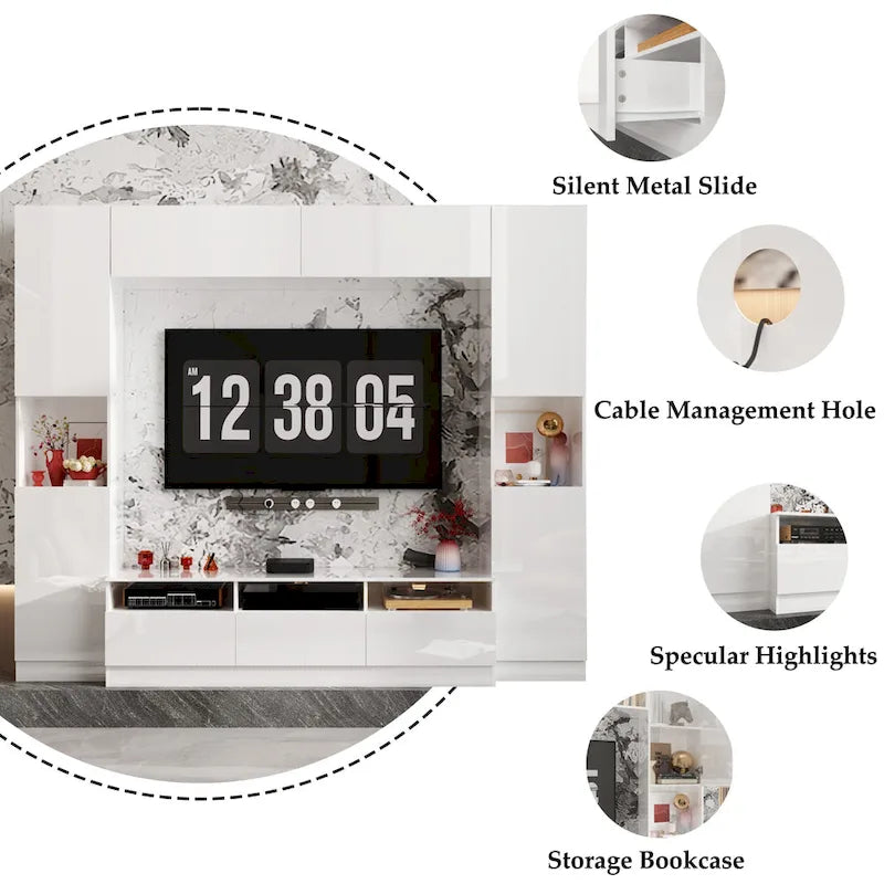 Glossy Entertainment Center TV Media Center Wall Storage Cabinet - 94.5 X78.7