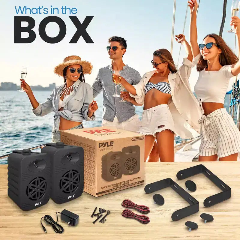 Pyle 5.25 Waterproof Bluetooth Outdoor Speaker System - Black, 500W Wireless, Wall Mountable