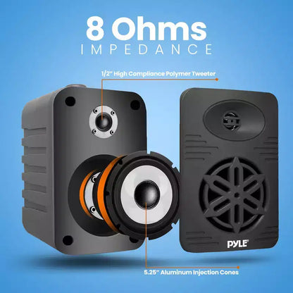 Pyle 5.25 Waterproof Bluetooth Outdoor Speaker System - Black, 500W Wireless, Wall Mountable