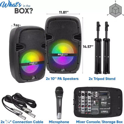 Pyle 10 Bluetooth PA Speaker & DJ Mixer Kit with LED Lights, 8-Ch. Mixer, and Microphone - PPHP210AMX