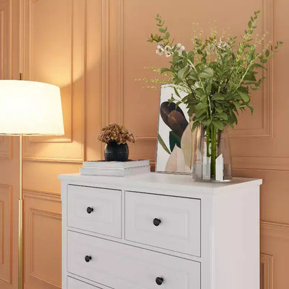 Comò verticale moderno Famapy bianco a 6 cassetti con gambe robuste e maniglie in metallo