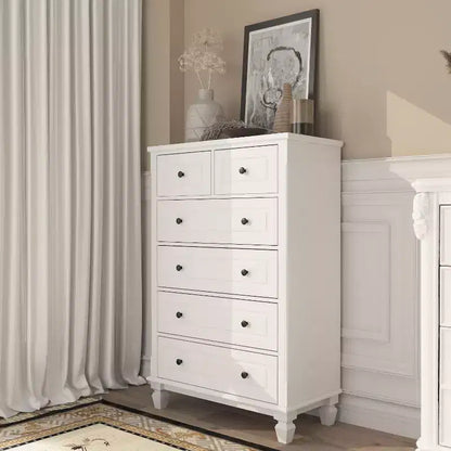 Comò verticale moderno Famapy bianco a 6 cassetti con gambe robuste e maniglie in metallo