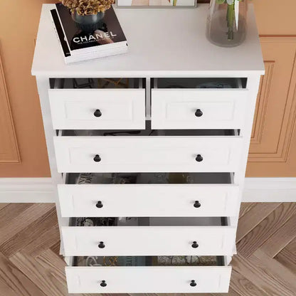 Comò verticale moderno Famapy bianco a 6 cassetti con gambe robuste e maniglie in metallo