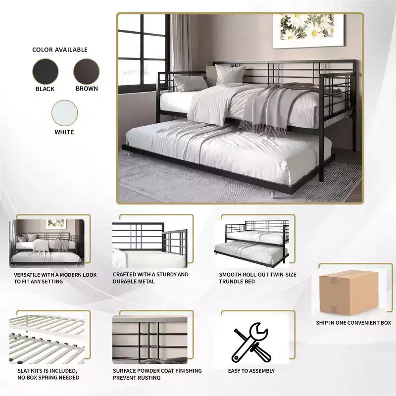 ChaletPosh Metal Daybed With Trundle
