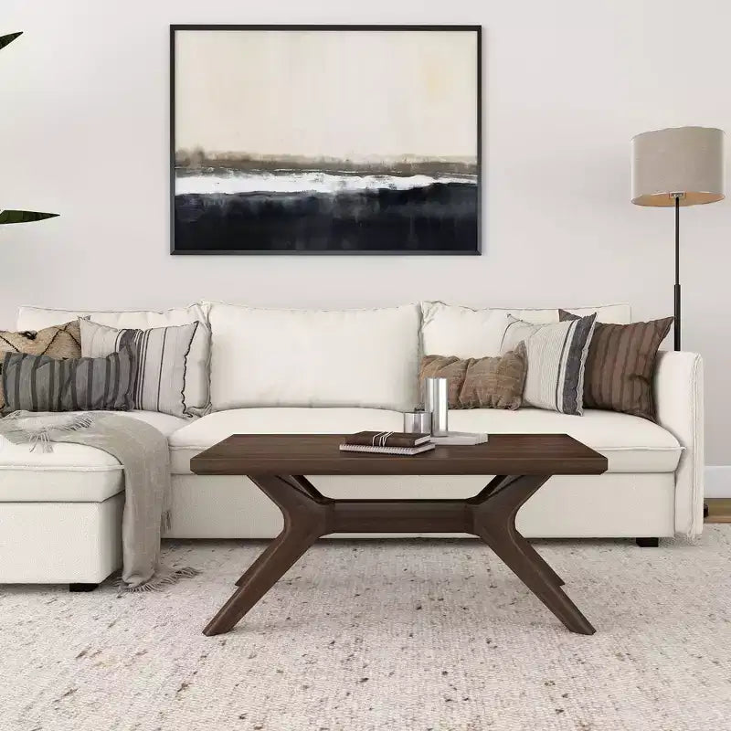 Plank+Beam Solid Wood Cross Leg Rectangular Coffee Table, 40 Coffee Table for Living Room