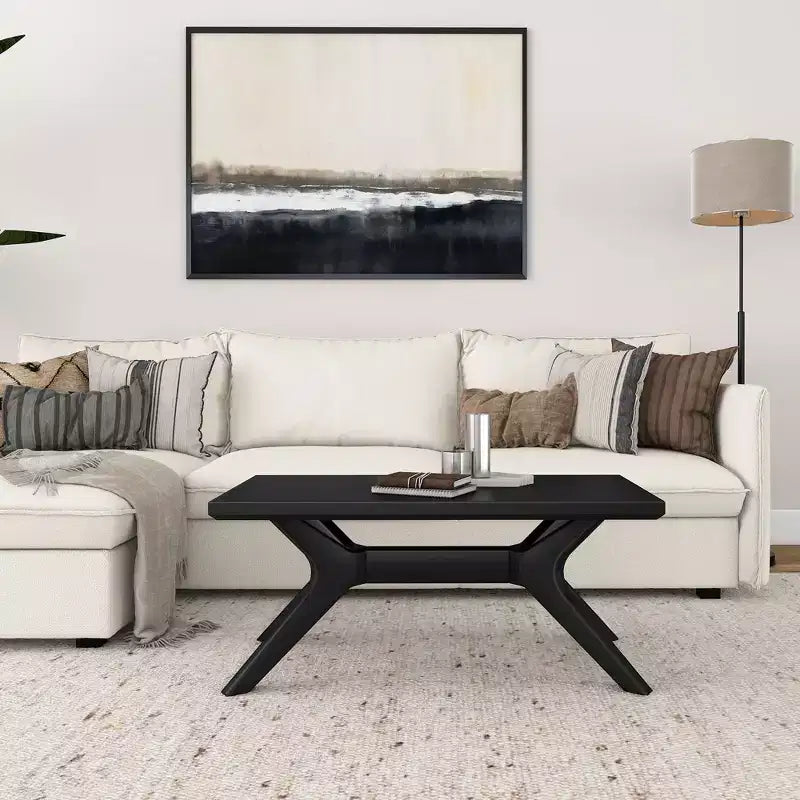 Plank+Beam Solid Wood Cross Leg Rectangular Coffee Table, 40 Coffee Table for Living Room