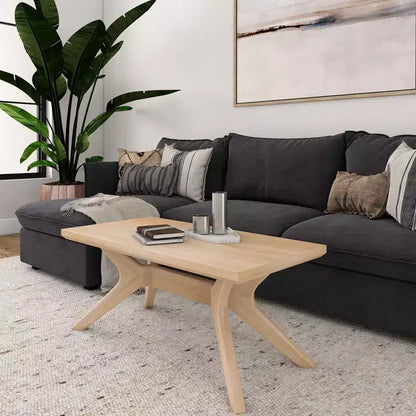 Plank+Beam Solid Wood Cross Leg Rectangular Coffee Table, 40 Coffee Table for Living Room