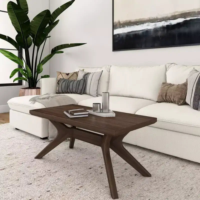 Plank+Beam Solid Wood Cross Leg Rectangular Coffee Table, 40 Coffee Table for Living Room