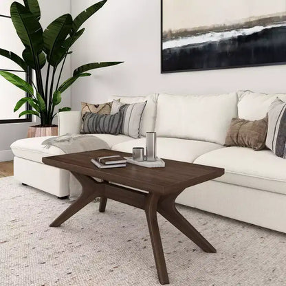 Plank+Beam Solid Wood Cross Leg Rectangular Coffee Table, 40 Coffee Table for Living Room