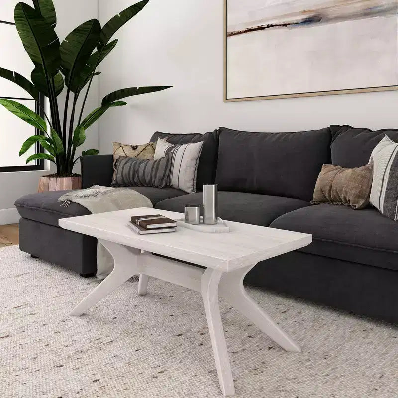 Plank+Beam Solid Wood Cross Leg Rectangular Coffee Table, 40 Coffee Table for Living Room