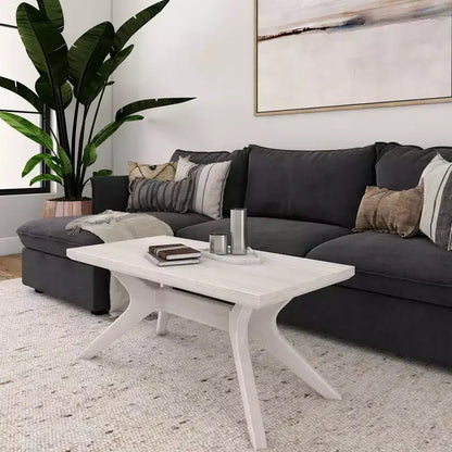 Plank+Beam Solid Wood Cross Leg Rectangular Coffee Table, 40 Coffee Table for Living Room