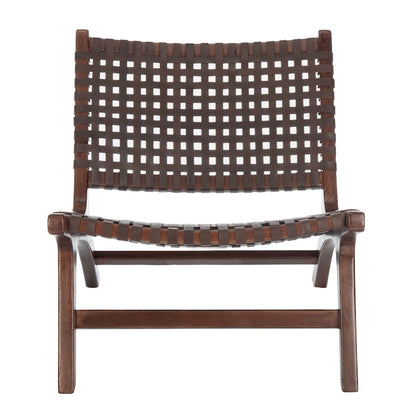 SAFAVIEH Theodora Leather Woven Accent Chair - 25.2  W x 31.5  L x 26.8  H - 25Wx31Dx27H