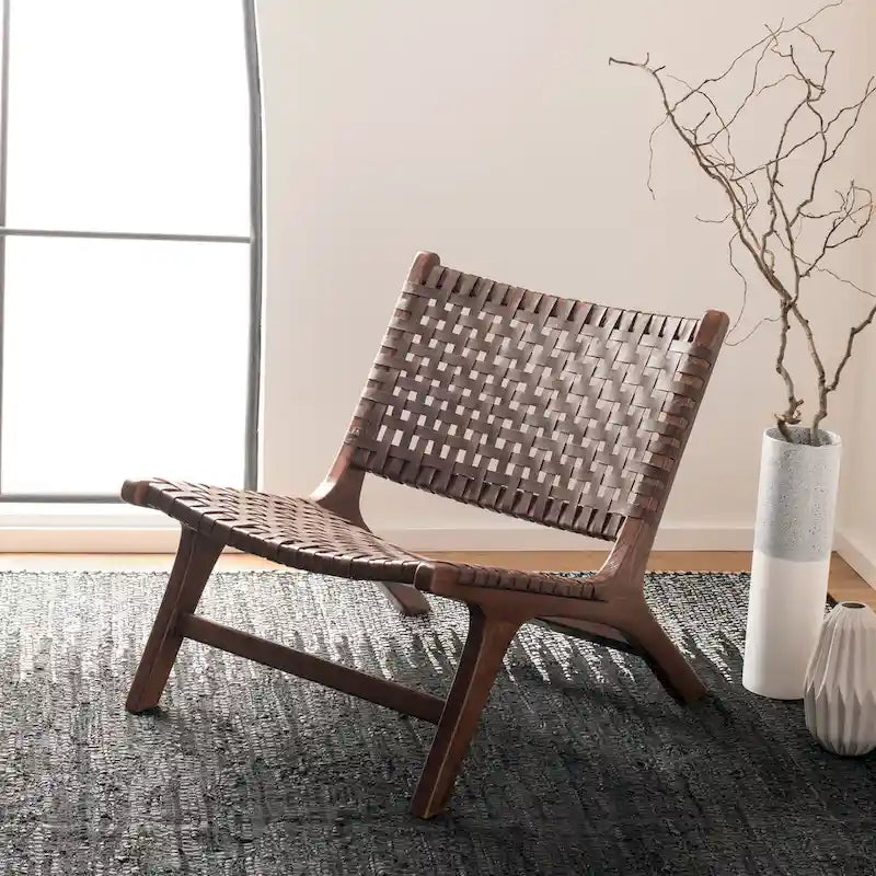 SAFAVIEH Theodora Leather Woven Accent Chair - 25.2  W x 31.5  L x 26.8  H - 25Wx31Dx27H