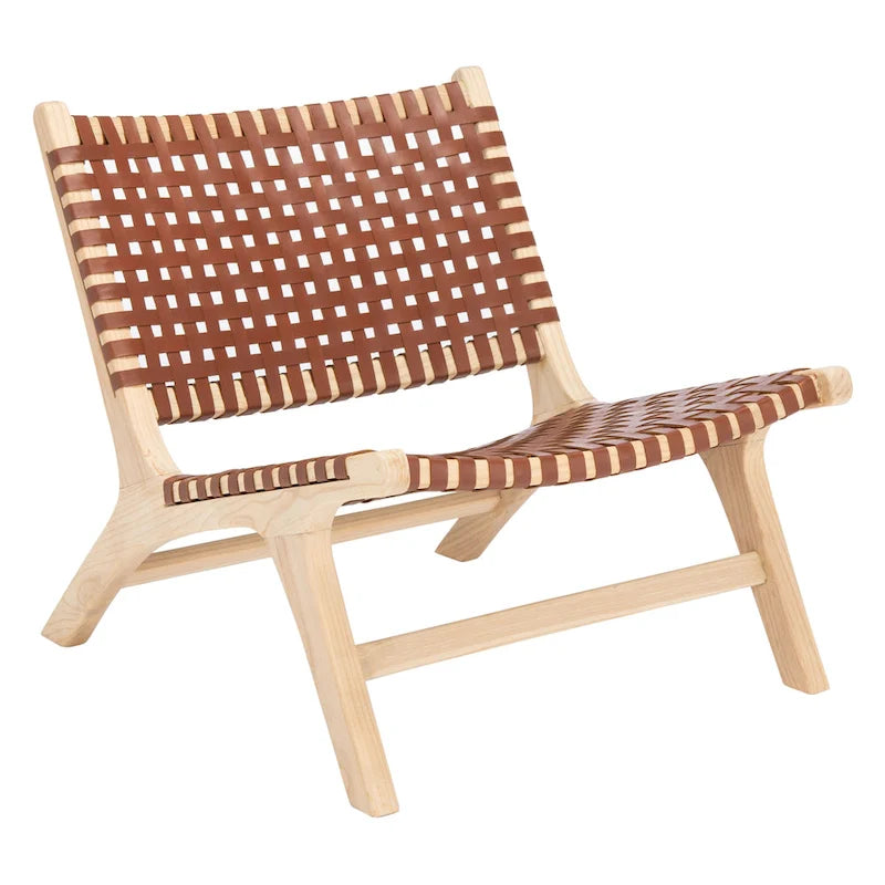 SAFAVIEH Theodora Leather Woven Accent Chair - 25.2  W x 31.5  L x 26.8  H - 25Wx31Dx27H