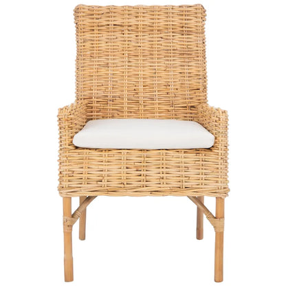 SAFAVIEH Winnifred Coastal Rattan Accent Chair with Cushion - 18.5  W x 22.8  L x 38.2  H - 19Wx23Dx38H